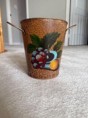 Vintage hand painted metal planter